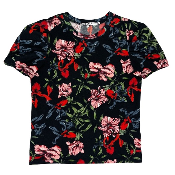 Pam & Gela Tops - Pam & Gela Bali Hai Puff Sleeve Floral Print Tee Medium